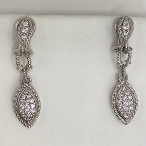 Judith Ripka Sterling Silver Pave Diamond ? Drop Earrings Omega Back JR Dangly